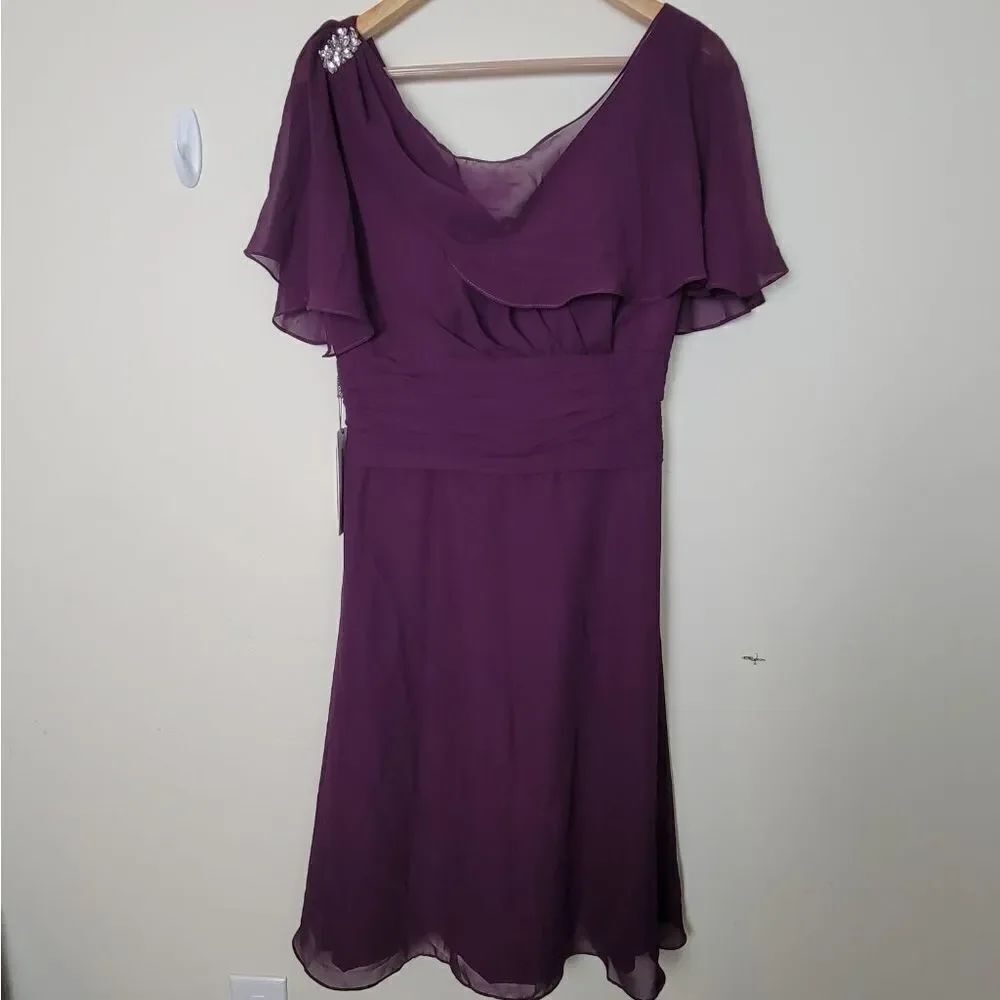 JJ's House A-Line Cowl Neck Knee-Length Chiffon Mother of the Bride Dress With B